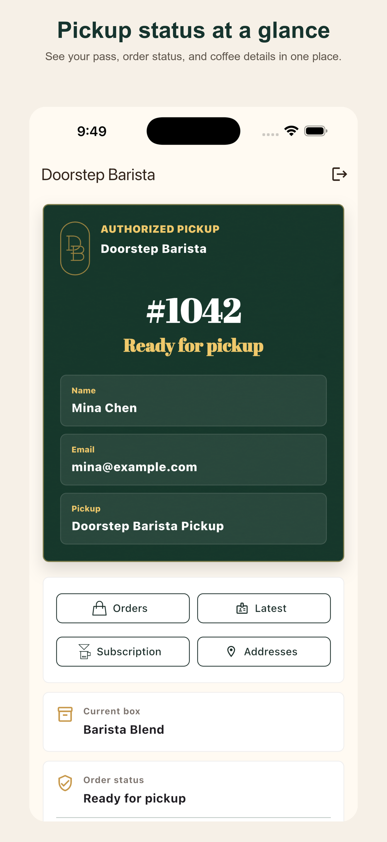 Doorstep Pickup dashboard screen