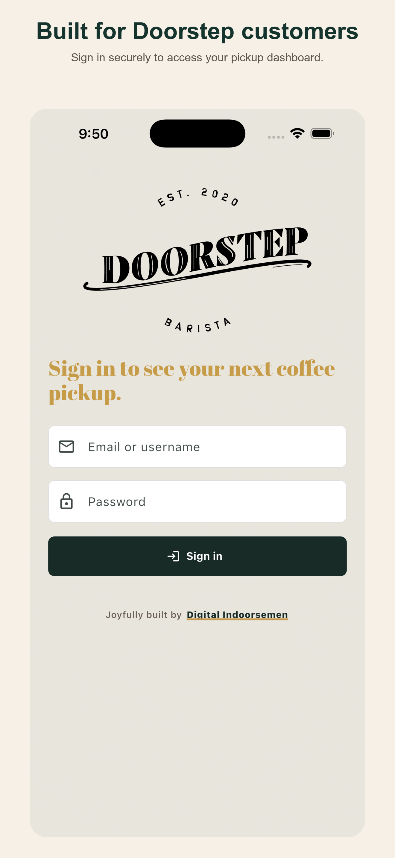 Doorstep Pickup sign in screen