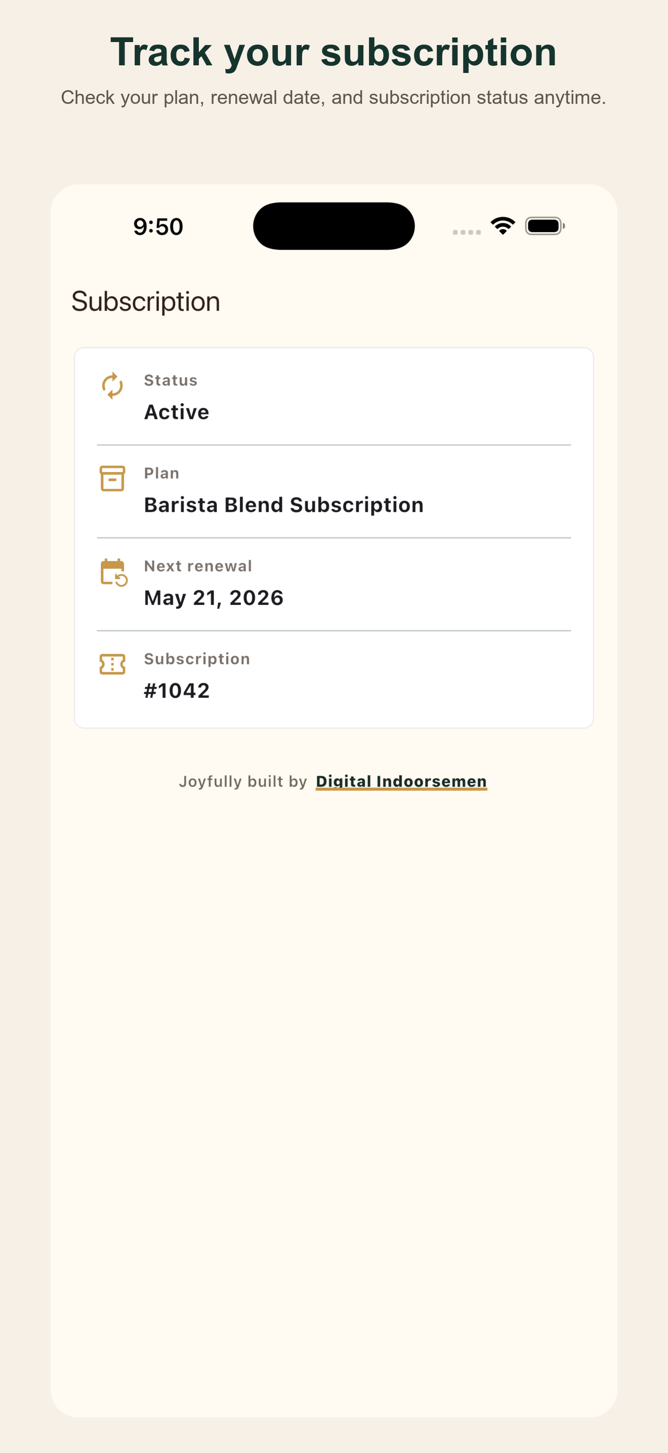 Doorstep subscription screen